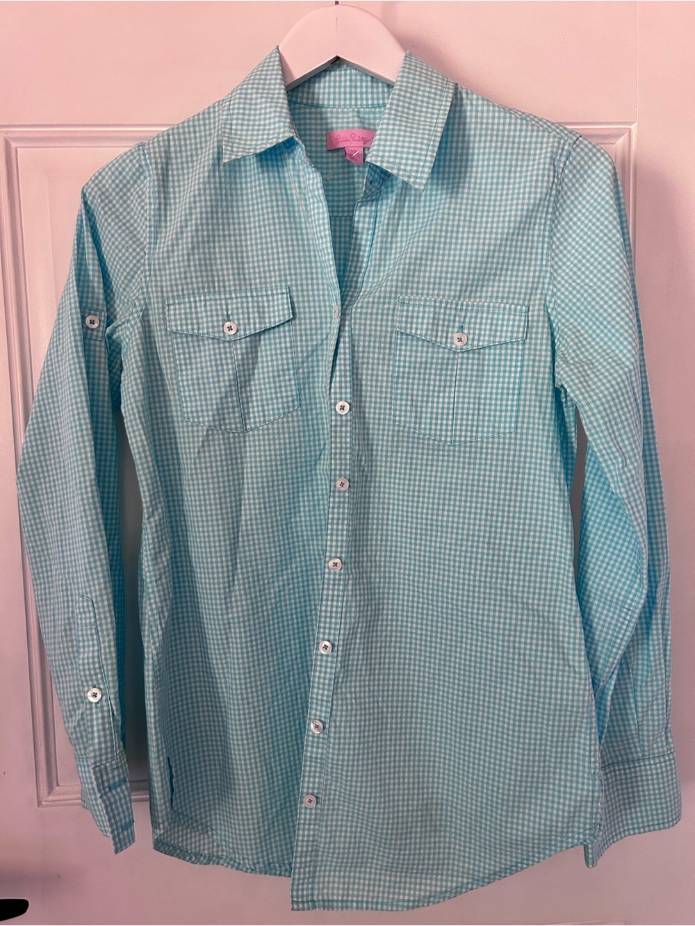 Lilly Pulitzer Aqua Gingham Button-Down Shirt